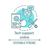 Tech support online concept icon. Virtual client care. Online help and advice. Application settings tools. Chatbot idea thin line illustration. Vector isolated outline drawing. Editable stroke