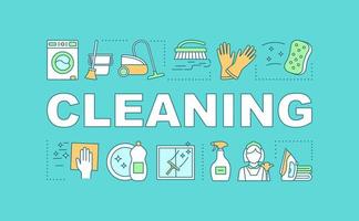 Cleaning word concepts banner. Maid service. Housekeeping. Dry, steam cleanup. Home maintenance. Presentation, website. Isolated lettering typography idea, linear icons. Vector outline illustration