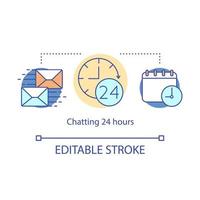 Chatting 24 hours concept icon. Email service. Support. Round-the-clock communication. Business correspondence idea thin line illustration. Vector isolated outline drawing. Editable stroke