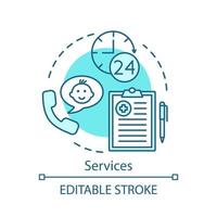 Services concept icon. Nurse and urgent care. Clinical, pediatric services. 24-hours support. Medical assistance idea thin line illustration. Vector isolated outline drawing. Editable stroke