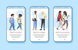 First of September onboarding mobile app screen vector template. Back to school, university, college. Walkthrough website steps with flat characters. UX, UI, GUI smartphone cartoon interface concept