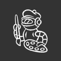 Art bot chalk icon. Robot, cyborg with brush and palette. Virtual assistance. Artificial intelligence, AI. Conversational agent. Futuristic technology. Isolated vector chalkboard illustration