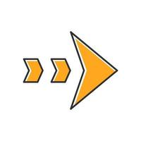 Dashed orange arrow color icon. Arrowhead showing right shift and direction. Rightward arrow. Navigation pointer, indicator sign. Next. Motion symbol. Isolated vector illustration