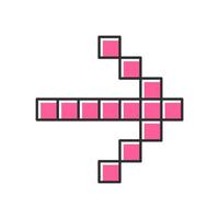 Pixel pink arrow color icon. Forward indicator, right marker. Indicating sign, pointer button. Pixel gaming arrow. Mosaic navigation symbol. Direction move. Isolated vector illustration