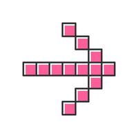 Pixel pink arrow color icon. Forward indicator, right marker. Indicating sign, pointer button. Pixel gaming arrow. Mosaic navigation symbol. Direction move. Isolated vector illustration