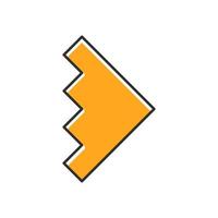 Rightward orange arrowhead color icon. Forward triangular arrow. Navigation pointer sign. Direction move. Motion indicator. Geometric pointing symbol. Sideways movement. Isolated vector illustration