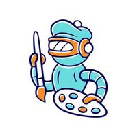 Art bot color icon. Robot, cyborg with brush and palette. Virtual assistance. Artificial intelligence, AI. Conversational agent. Cybernetics. Futuristic technology. Isolated vector illustration