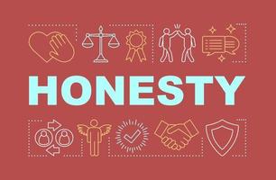 Honesty word concepts banner. Reliability. Morality. Liability. Commitment, integrity. Presentation, website. Isolated lettering typography idea with linear icons. Vector outline illustration
