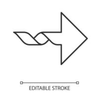 Twisted arrow linear icon. Navigation pointer sign. Arrowhead indicating rightward. Pointer, indicator. Motion. Thin line illustration. Contour symbol. Vector isolated outline drawing. Editable stroke
