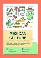 Mexican culture brochure template layout. Mexico sights flyer, booklet, leaflet print design with linear illustrations. Vector page layouts for magazines, annual reports, advertising posters