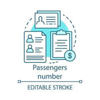 Passenger number concept icon. Reservation system idea thin line illustration. Service prices. Record database. Airline, travel industry. Plane ticket. Vector isolated outline drawing. Editable stroke