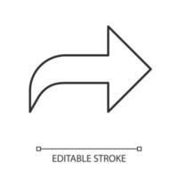 Right curved arrow linear icon. Direction sign, forward curve. Navigation arrowhead. Indicator, designator. Thin line illustration. Contour symbol. Vector isolated outline drawing. Editable stroke