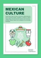 Mexican culture brochure template layout. Mexico holiday. Flyer, booklet, leaflet print design with linear illustrations. Vector page layouts for magazines, annual reports, advertising posters
