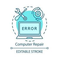 Computer repair concept icon. Home service for electronic devices idea thin line illustration. Laptop refit. Operating system reinstall. Vector isolated outline drawing. Editable stroke