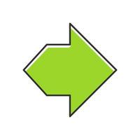 Double green arrow color icon. Two way navigation arrow. Pointing cursor. Path indicator, movement designator. Left and right arrowhead direction. Motion, next. Isolated vector illustration