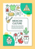 Mexican culture brochure template layout. Travel to Mexico. Flyer, booklet, leaflet print design with linear illustrations. Vector page layouts for magazines, annual reports, advertising posters