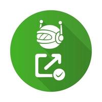 Backlink checker bot flat design long shadow glyph icon. Website optimization. Artificial intelligence. Support service bot. SEO assistant, ai. Robot machine. Vector silhouette illustration