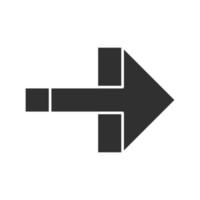 Right arrow glyph icon. Forward pointer, right turn. Path indicator. Direction move. Arrow pointing rightward. Next. Navigation cursor. Silhouette symbol. Negative space. Vector isolated illustration