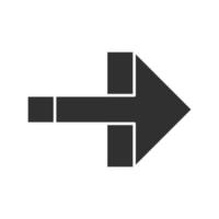 Right arrow glyph icon. Forward pointer, right turn. Path indicator. Direction move. Arrow pointing rightward. Next. Navigation cursor. Silhouette symbol. Negative space. Vector isolated illustration