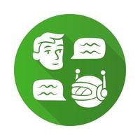 Chatbot flat design long shadow glyph icon. Online customer support robot. Help service. Man chatting with bot app. Network communication. Artificial intelligence. Vector silhouette illustration