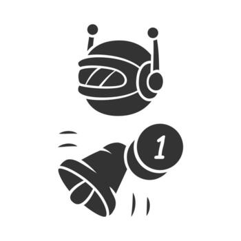 icono de glifo de bot proactivo. enviando mensajes. alerta de texto recordatorio, alarma. red de comunicacion. inteligencia artificial. símbolo de la silueta. espacio negativo. ilustración vectorial aislada vector