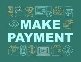 Make payment word concepts banner. Money transfer. Transaction, mobile banking. Digital wallet. Presentation, website. Isolated lettering typography idea, linear icons. Vector outline illustration