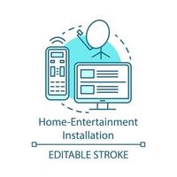 Home-entertainment installation concept icon. Home service for electronic devices idea thin line illustration. Cable TV connection. Vector isolated drawing. Satellite dish installing. Editable stroke