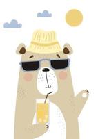 Cute bear in sunglasses with cocktail vector