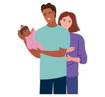 couple interracial with newborn vector