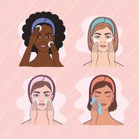 four girls with skincare treatment vector