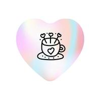 Valentines day Doodle icon cup of coffee with hearts in shape gradient heart. For cafe and love-day. Hand drawn Illustration for web, banner, greeting card, print, flyer, poster, holiday invitations vector