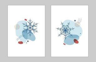 Set abstract winter illustration of shapes and snowflakes in blue with a red. Vertical decor for cards, posters, invitations, banners, social networks for Christmas and New Year. Vector isolated