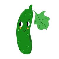 lindo pepino sonriente verde. vector