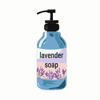 Liquid soap with lavender in a bottle with a dispenser. vector