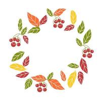 A round frame made of autumn leaves and berries. vector