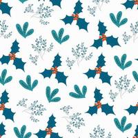 Seamless pattern with holly and leaves. vector