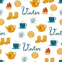 Seamless pattern with winter inscription and winter elements. vector