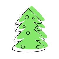 Christmas tree in the style of a doodle with a black outline. vector