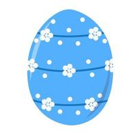 A blue Easter egg with white flowers. vector