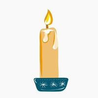 Candle in a blue candlestick with snowflakes. vector