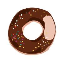 Chocolate donut with glaze and colored sprinkles. vector