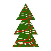 Green abstract Christmas tree with white and red stripes. vector