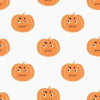 Seamless pumpkin pattern with a Halloween-themed face. vector