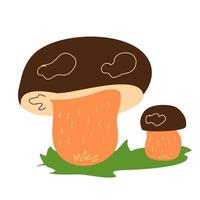 Two porcini mushrooms in the style of a doodle. vector