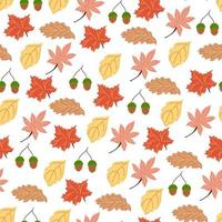 Seamless pattern with autumn maple and oak leaves and acorns. vector