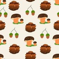 Seamless pattern with mushrooms and acorns and cones. vector