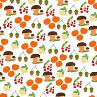 Seamless pattern with mushrooms and apples and acorns and berries. vector