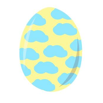 Yellow Easter egg with blue clouds. vector