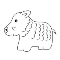 A wild boar drawn with a black line on a white background in the style of a doodle. vector