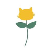 flor amarilla vectorial en forma de gato en una rama verde vector